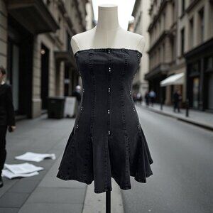 Wild Fable Black Denim Strapless‎ Mini Dress Y2K Streetwear Grunge Festival